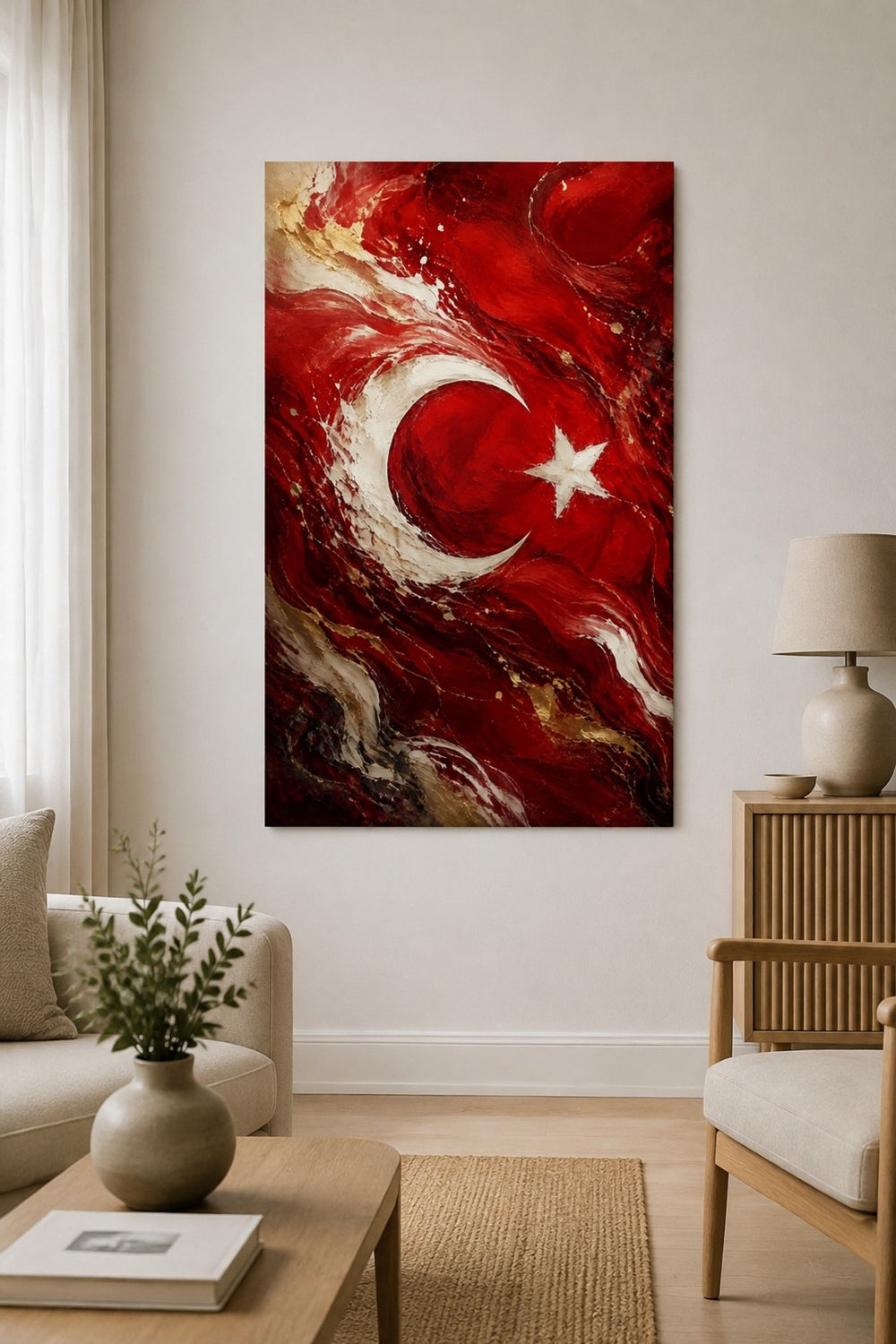 Türk Bayrağı Temalı Baskılı Cam Tablo – Soyut Sanat UV Baskı Duvar Dekoru — görsel 5
