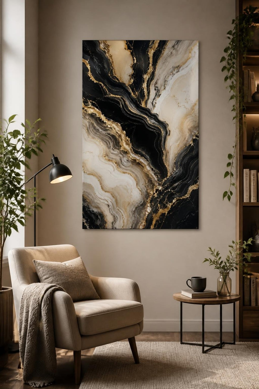 Siyah Gold Mermer Desenli Baskılı Cam Tablo – Lüks Modern Duvar Dekoru — görsel 5