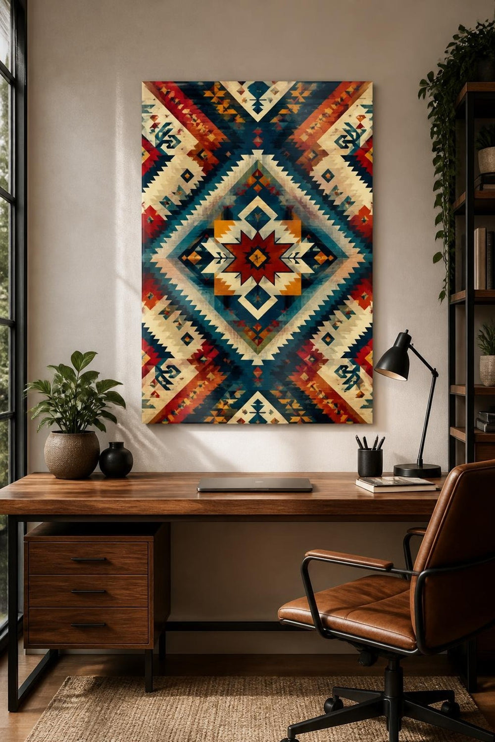 Etnik Kilim Desenli Baskılı Cam Tablo – Geometrik UV Baskı Duvar Dekoru — görsel 1