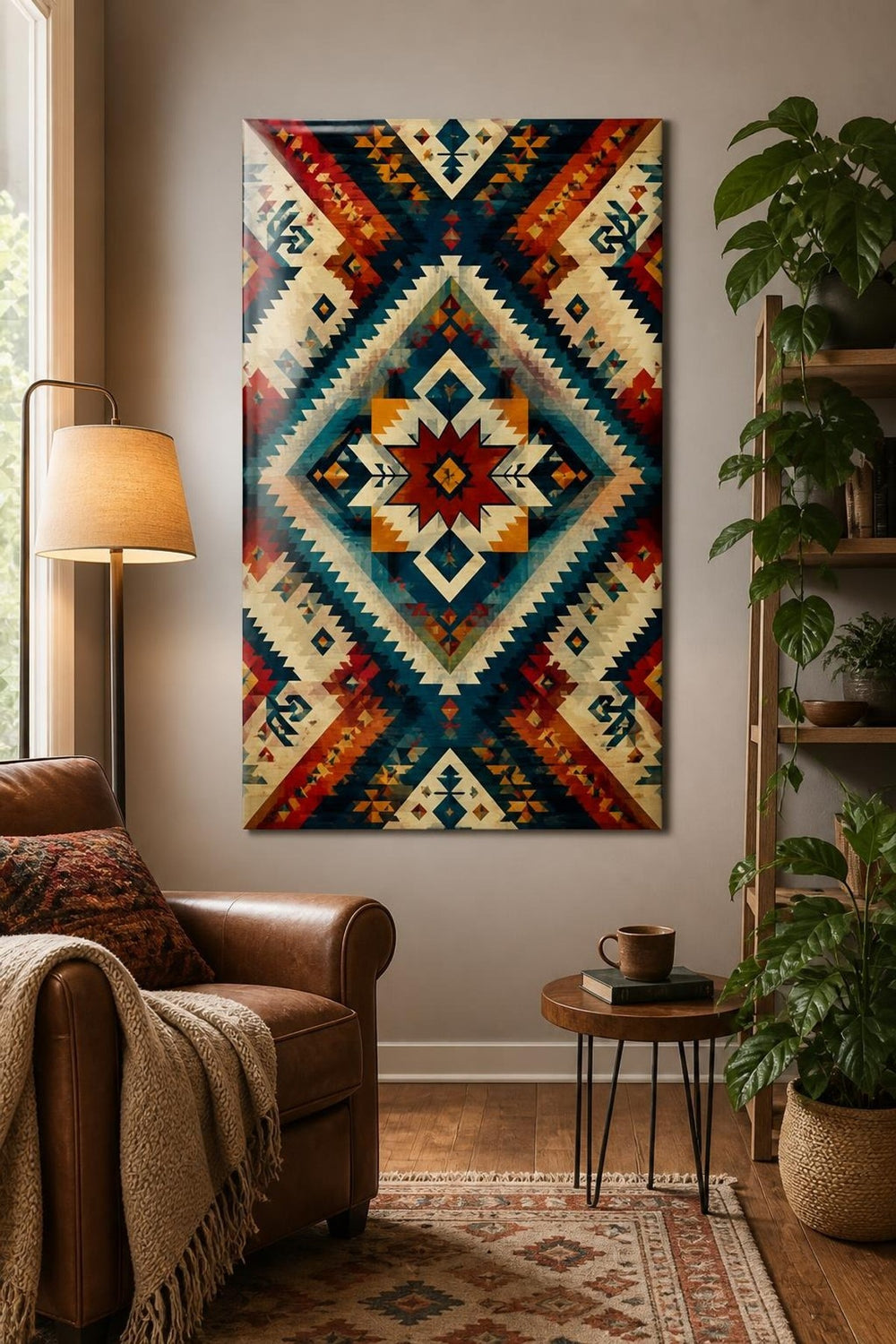 Etnik Kilim Desenli Baskılı Cam Tablo – Geometrik UV Baskı Duvar Dekoru — görsel 4