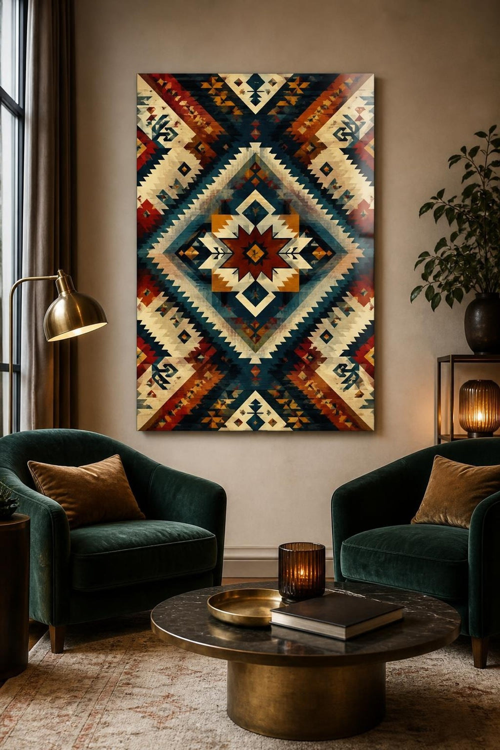 Etnik Kilim Desenli Baskılı Cam Tablo – Geometrik UV Baskı Duvar Dekoru — görsel 5