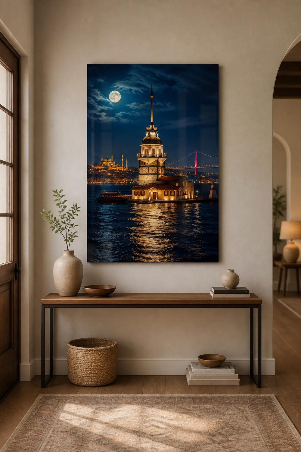 İstanbul Kız Kulesi Baskılı Cam Tablo – Gece Manzaralı Dekoratif Duvar Tablosu — görsel 5