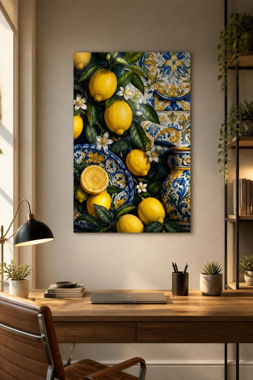 Limon ve Çini Desenli Baskılı Cam Tablo – UV Baskı Dekoratif Duvar Tablosu — görsel 3