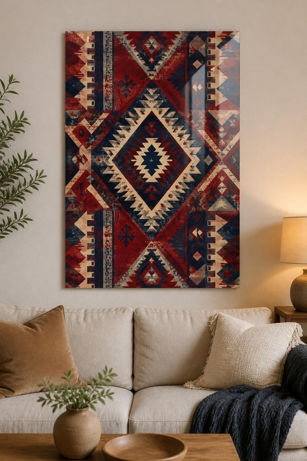 Etnik Kilim Desenli Baskılı Cam Tablo – UV Baskı Dekoratif Duvar Tablosu — görsel 1