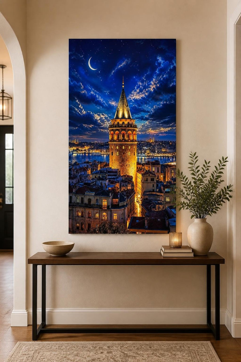 Galata Kulesi Desenli Baskılı Cam Tablo – İstanbul Gece Manzaralı UV Duvar Tablosu — görsel 3