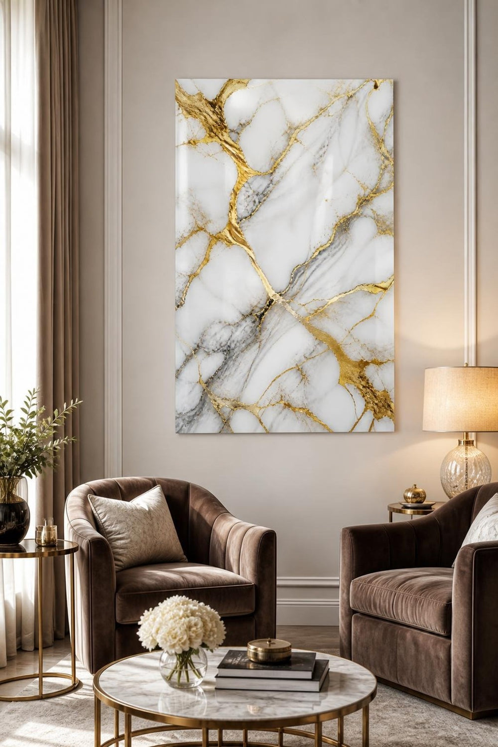 Mermer Gold Desenli Baskılı Cam Tablo – Lüks UV Baskı Dekoratif Duvar Tablosu — görsel 5