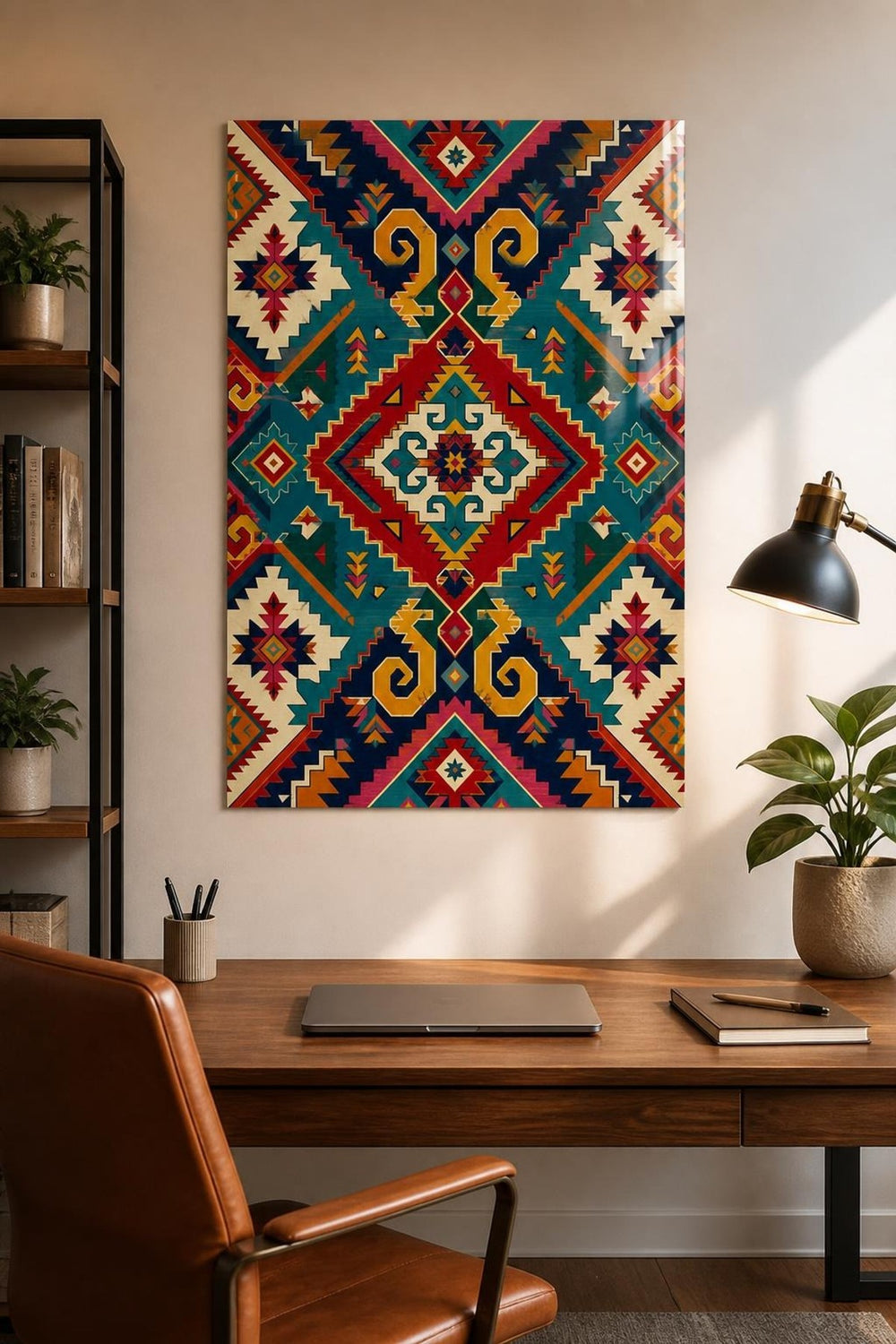 Etnik Kilim Desenli Baskılı Cam Tablo – Renkli Geometrik Dekoratif Duvar Tablosu — görsel 3