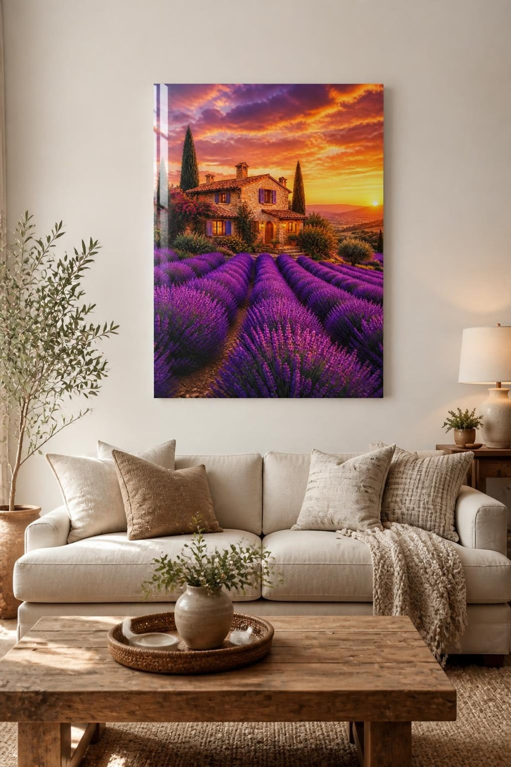 Lavanta Bahçesi Baskılı Cam Tablo – Provence Manzara UV Baskı Duvar Dekoru — görsel 1