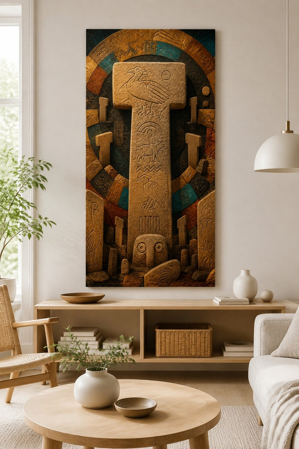 Göbeklitepe Motifli Baskılı Cam Tablo – Taş Desenli Arkeolojik Duvar Dekoru — görsel 5