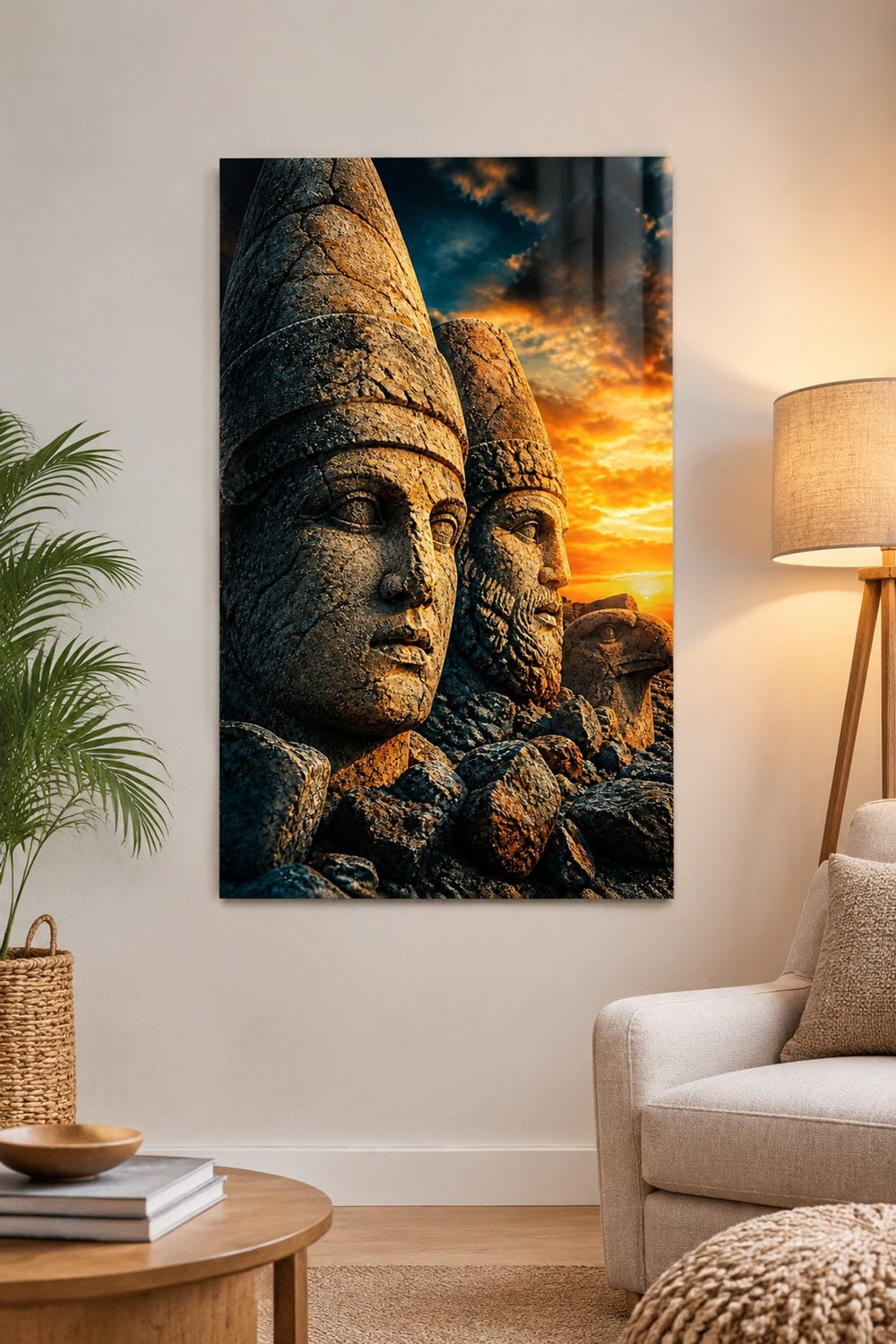 Nemrut Heykel Başları Baskılı Cam Tablo – Premium Taş Dokulu Duvar Dekoru — görsel 5