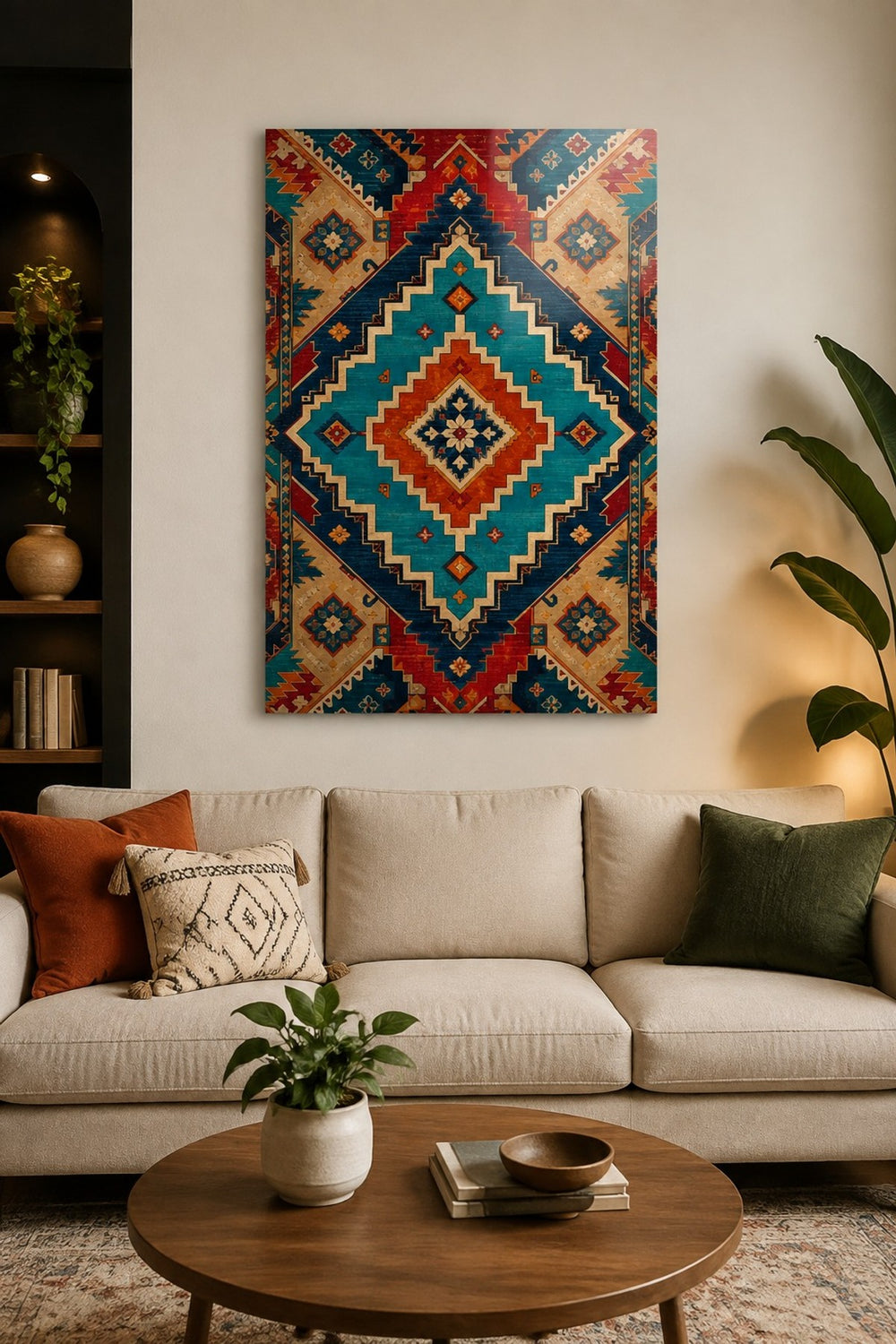 Türk Halı Desenli Baskılı Cam Tablo – Boho Modern Dekoratif Duvar Tablosu — görsel 2