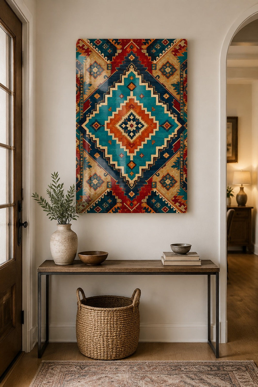 Türk Halı Desenli Baskılı Cam Tablo – Boho Modern Dekoratif Duvar Tablosu — görsel 3