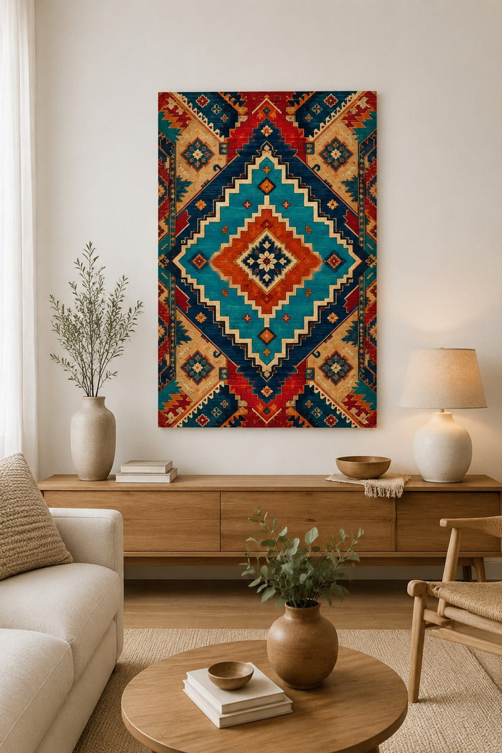 Türk Halı Desenli Baskılı Cam Tablo – Boho Modern Dekoratif Duvar Tablosu — görsel 4