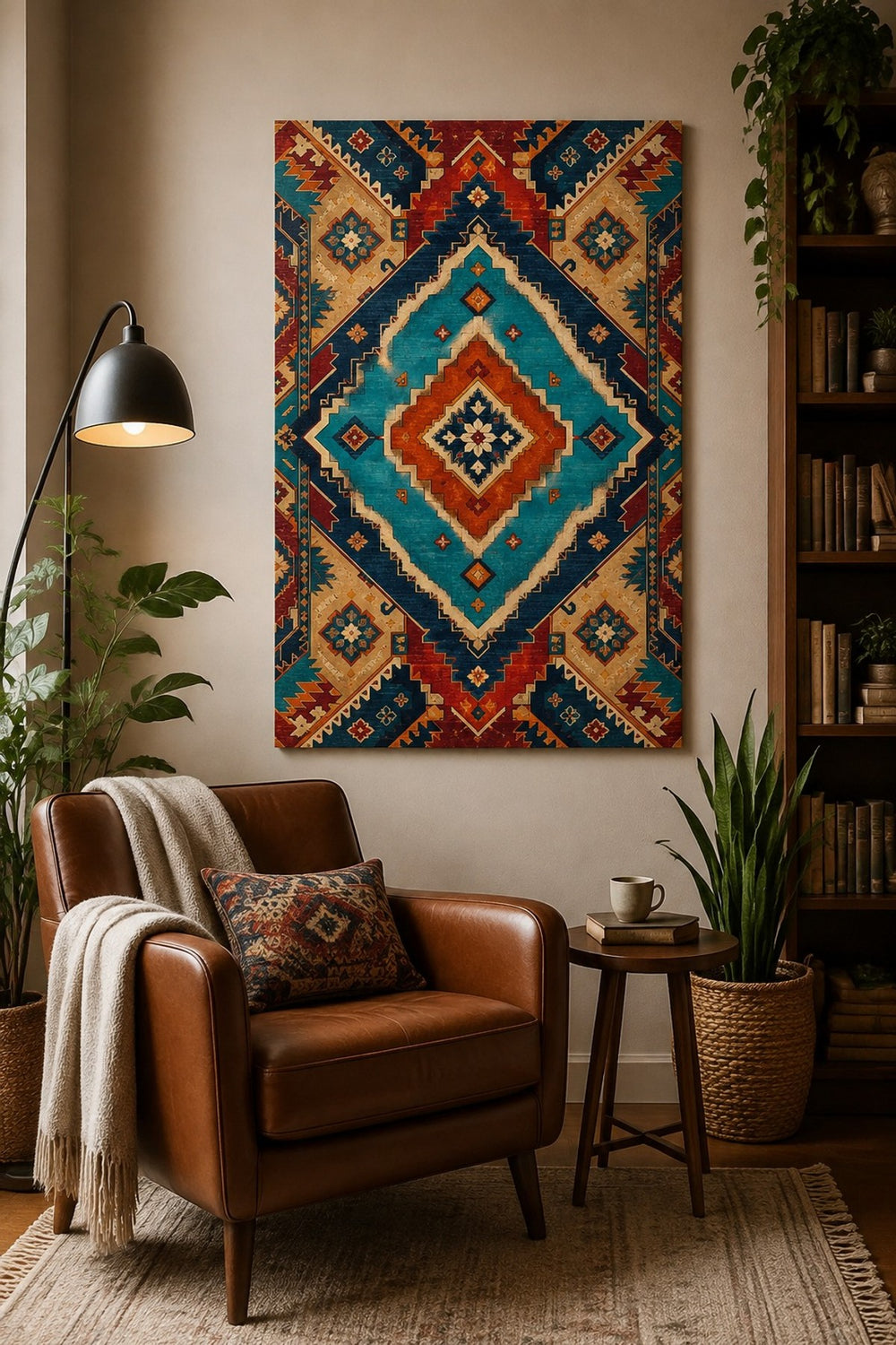 Türk Halı Desenli Baskılı Cam Tablo – Boho Modern Dekoratif Duvar Tablosu — görsel 5