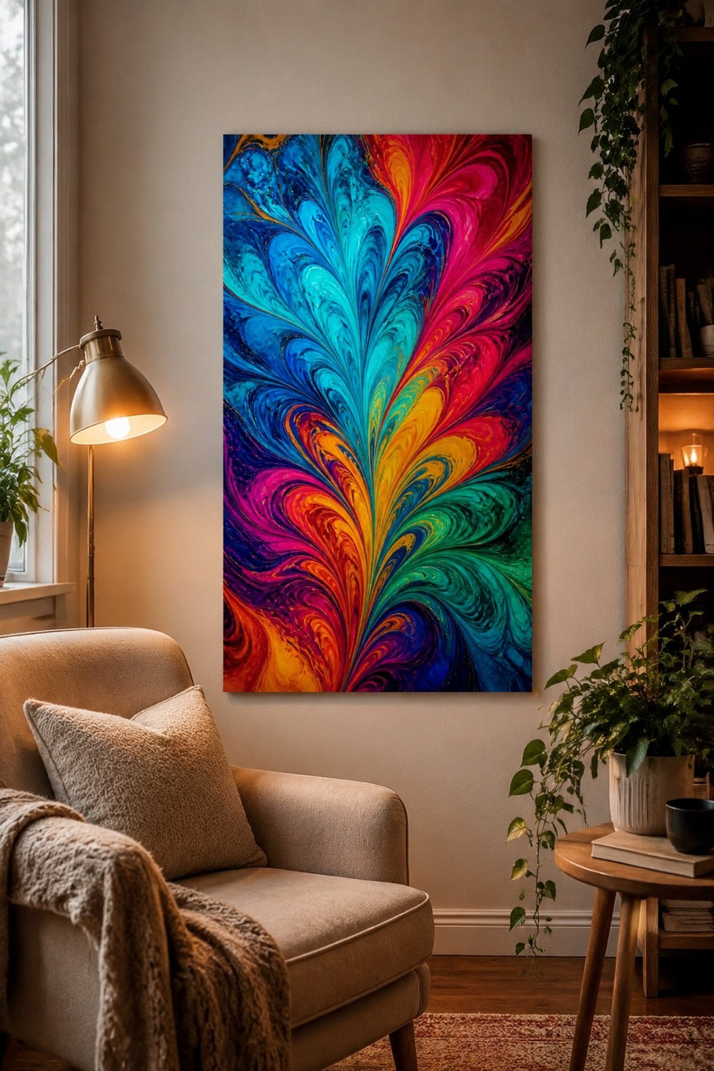 Ebru Desenli Baskılı Cam Tablo – Renk Geçişli Modern Dekoratif Duvar Tablosu — görsel 5