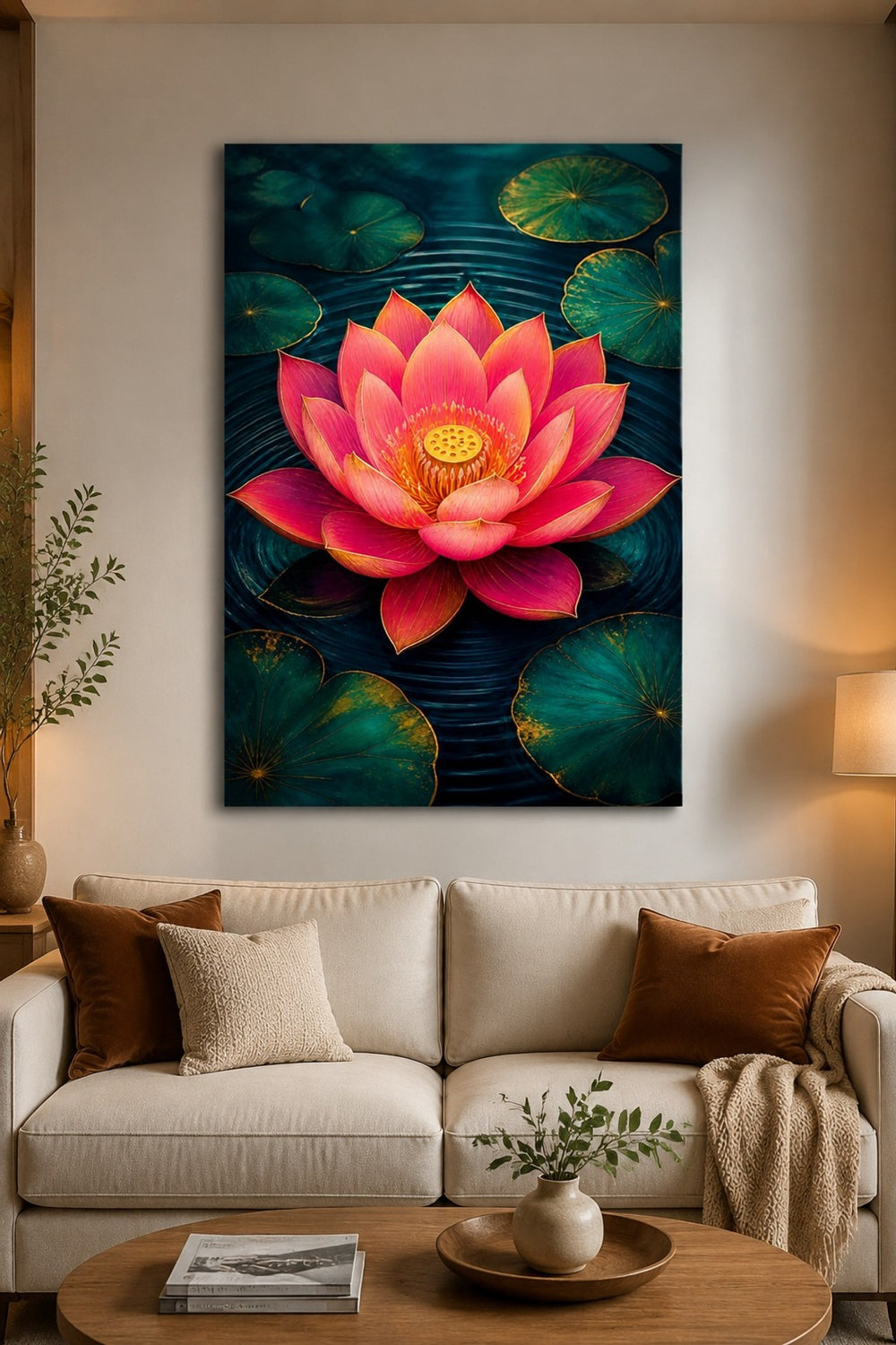Lotus Çiçeği Baskılı Cam Tablo – UV Baskı Dekoratif Duvar Tablosu — görsel 2