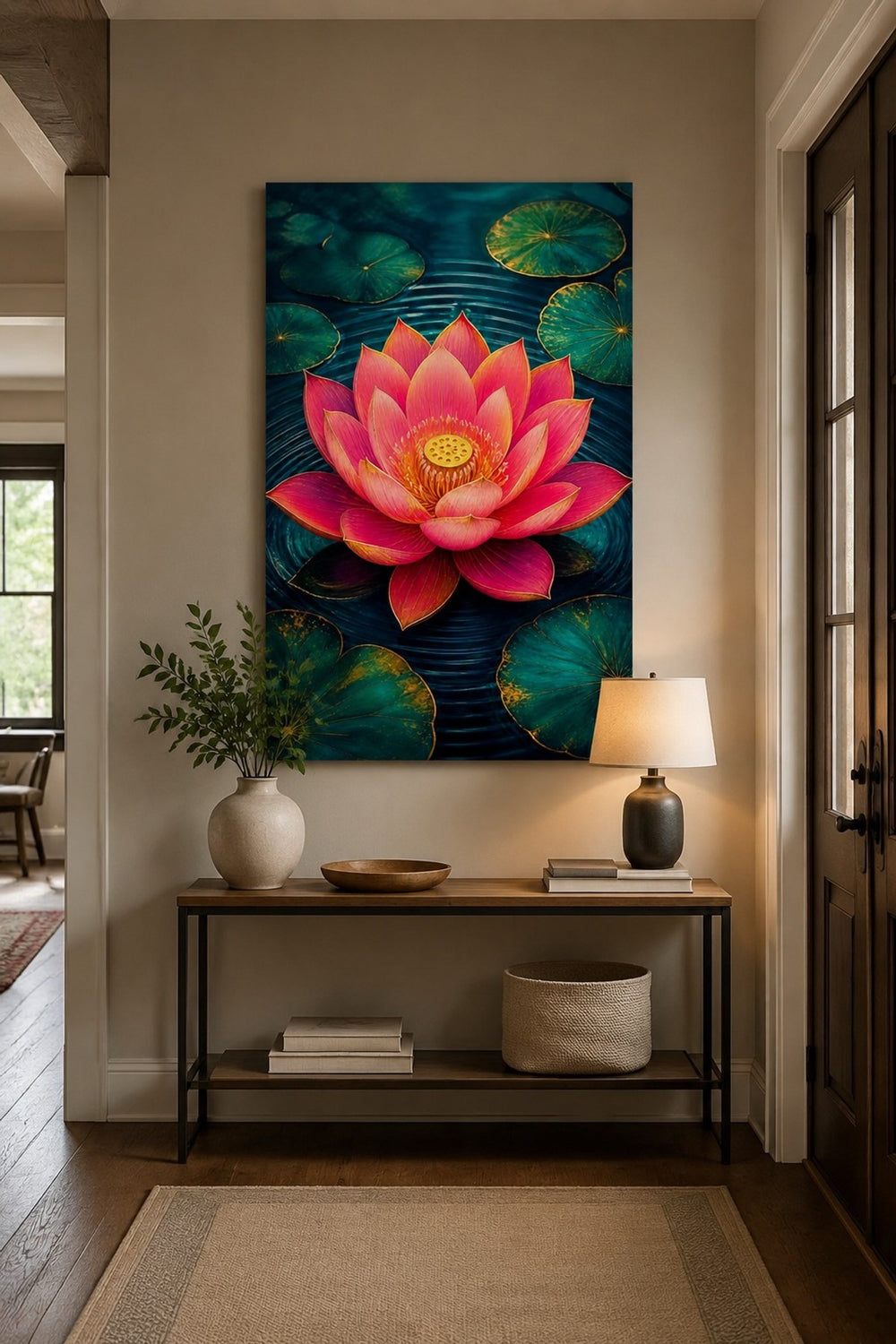 Lotus Çiçeği Baskılı Cam Tablo – UV Baskı Dekoratif Duvar Tablosu — görsel 3
