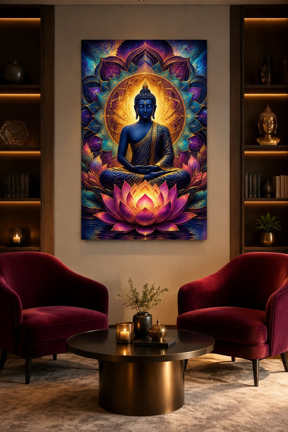 Buddha Lotus Baskılı Cam Tablo – UV Baskı Meditasyon Dekoratif Duvar Tablosu — görsel 3