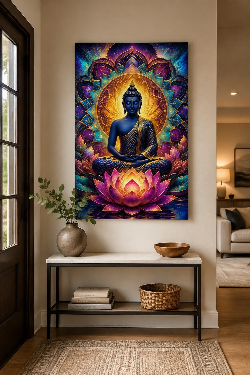 Buddha Lotus Baskılı Cam Tablo – UV Baskı Meditasyon Dekoratif Duvar Tablosu — görsel 2