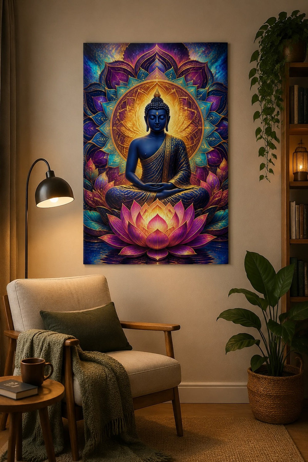 Buddha Lotus Baskılı Cam Tablo – UV Baskı Meditasyon Dekoratif Duvar Tablosu — görsel 5
