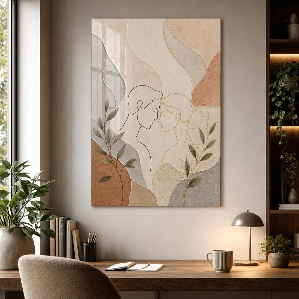 Minimalist Çift Portresi Baskılı Cam Tablo – UV Baskı Modern Duvar Dekoru — görsel 1