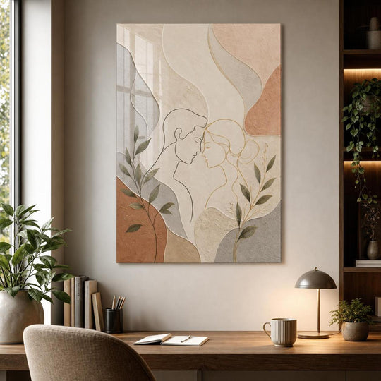 Minimalist Çift Portresi Baskılı Cam Tablo – UV Baskı Modern Duvar Dekoru — görsel 1